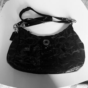 Coach Black and Coach Signature Patterned Shoulder Bag